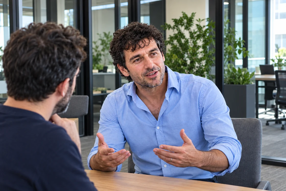 Fernando, personaje de Xpertise, en una conversación de trabajo.